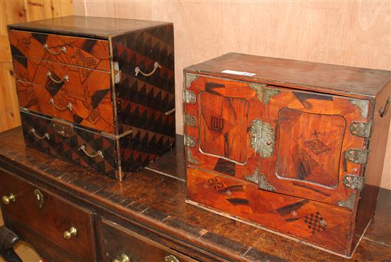 Two Japanese parquetry and lacquer chests, largest W.48cm